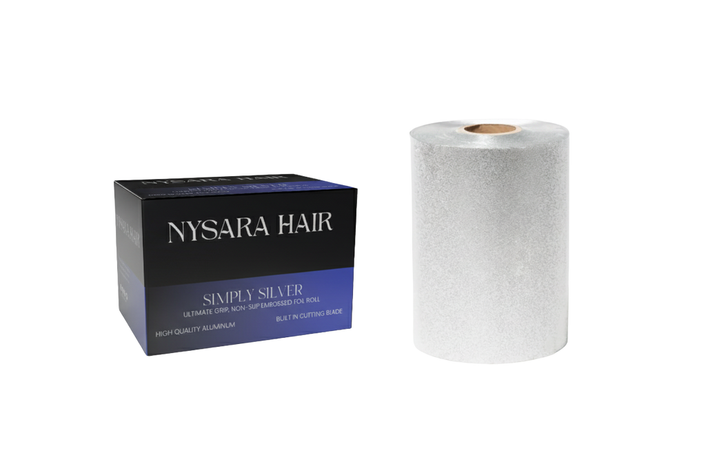 Simply Silver embossed hair foil roll - 320 ft professional salon foil - Superior grip and heat retention - Nysara Hair Canada