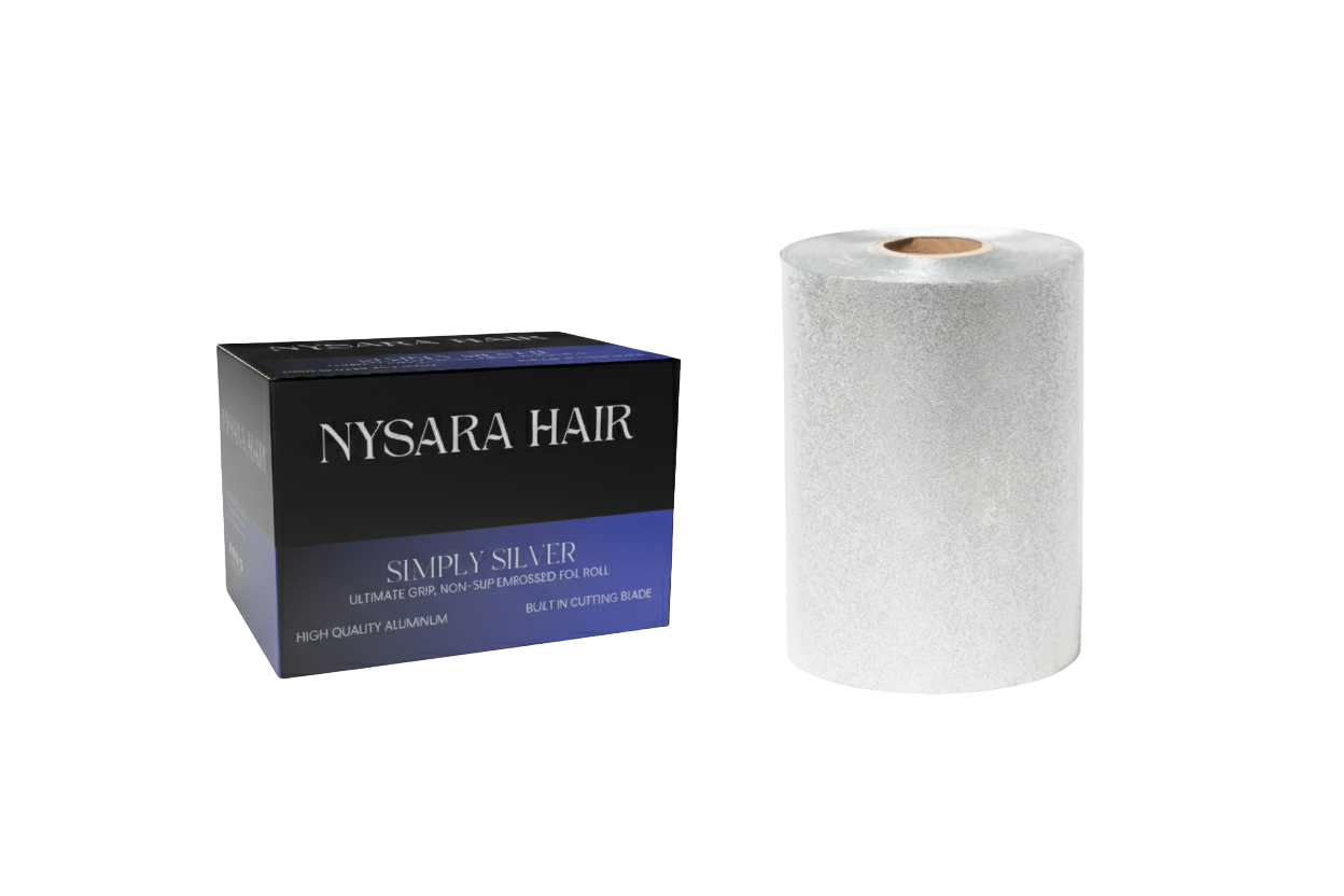 Simply Silver embossed hair foil roll - 320 ft professional salon foil - Superior grip and heat retention - Nysara Hair Canada