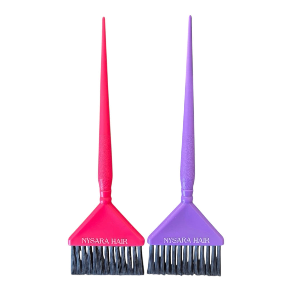 Nysara Hair Colour Crush Tint Brush Collection - Professional hair color application brushes set Rossy Rose pink and Lavvy Lavender purple with black bristles