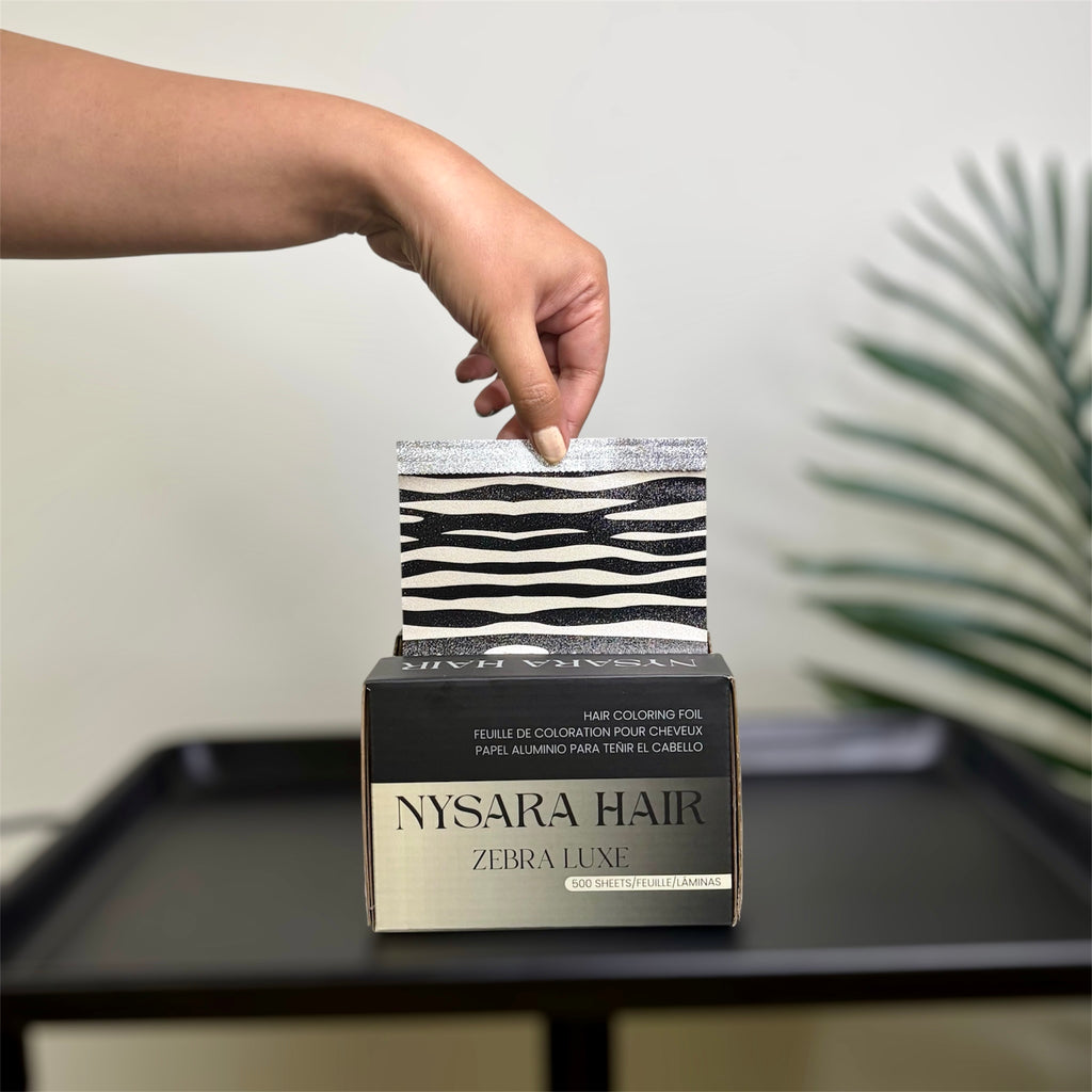 Zebra Luxe professional hair foils - Animal print embossed texture - 100% recyclable - Canadian brand Nysara Hair