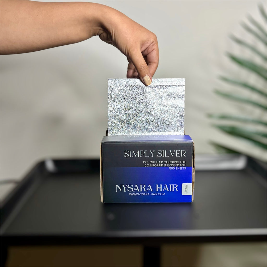 Simply Silver pop-up hair foils - Professional embossed foils for salon use - Canadian brand Nysara Hair