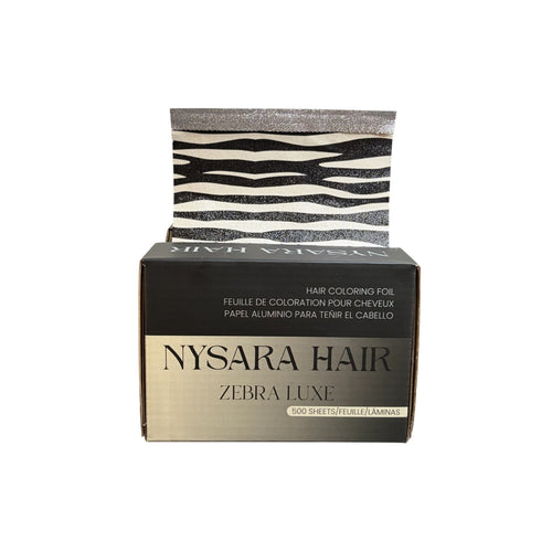 Zebra Luxe black cream animal print embossed pop-up hair foils - Professional salon coloring supplies - 100% recyclable aluminum - Nysara Hair Canada