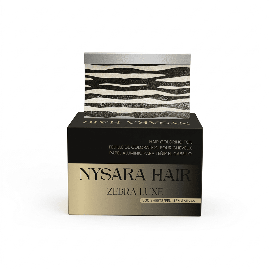 Zebra Luxe black cream animal print embossed pop-up hair foils - Professional salon coloring supplies - 100% recyclable aluminum - Nysara Hair Canada