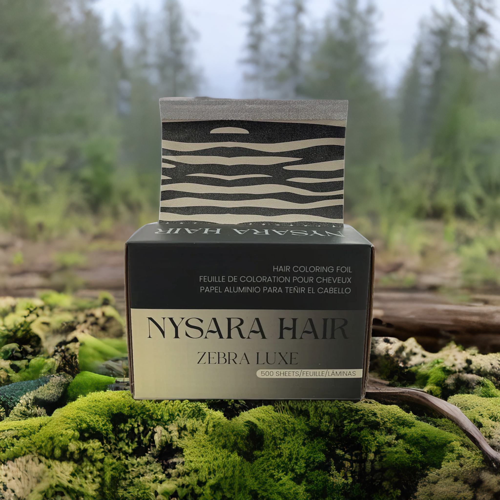 Zebra Luxe black cream animal print embossed pop-up hair foils - Professional salon coloring supplies - 100% recyclable aluminum - Nysara Hair Canada