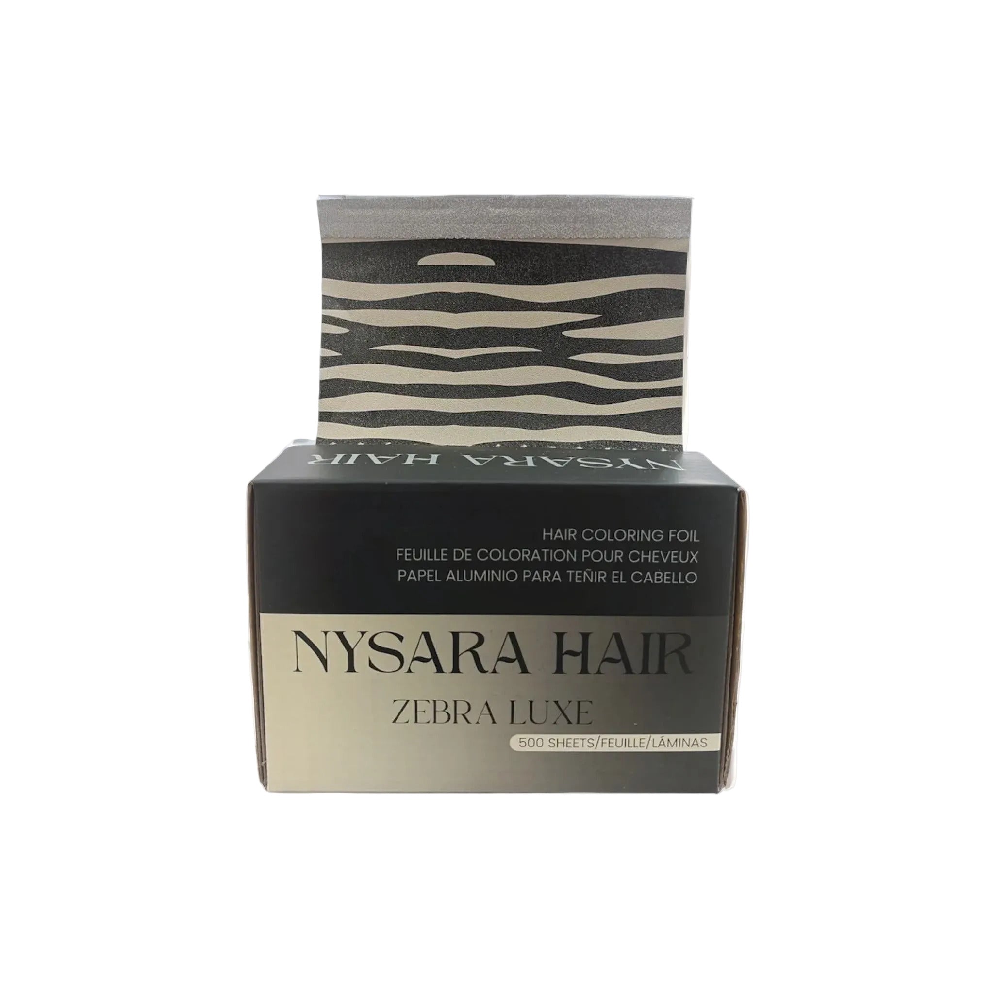 Zebra Luxe black cream animal print embossed pop-up hair foils - Professional salon coloring supplies - 100% recyclable aluminum - Nysara Hair Canada